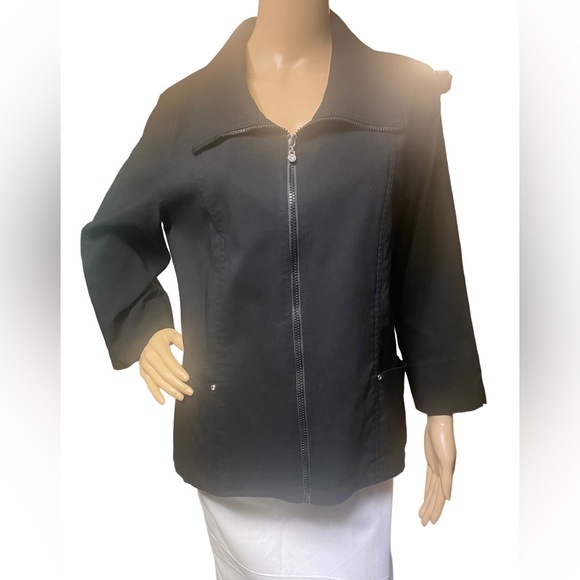 JM COLLECTION BLACK ZIP UP COLLARED JACKET POCKETS STRETCHY SIZE 14 - Picture 3 of 8